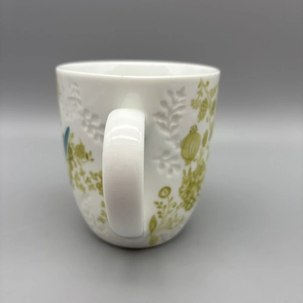 Pier 1 Imports Coffee Mug Ava Floral Initial M Cup Porcelain Blue Green Textured